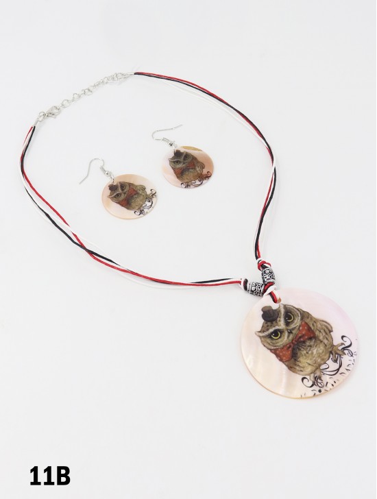 Fashion Owl Print Necklace and Earrings Set